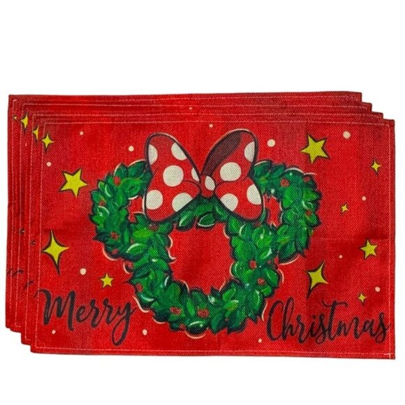 Minnie Mouse Holiday Placemats Disney Cartoon Christmas Wreath Festive Red NEW - Picture 4 of 16